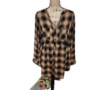 Torrid Tan + Black Plaid Emma Babydoll Button Up Size 1 (XL)
